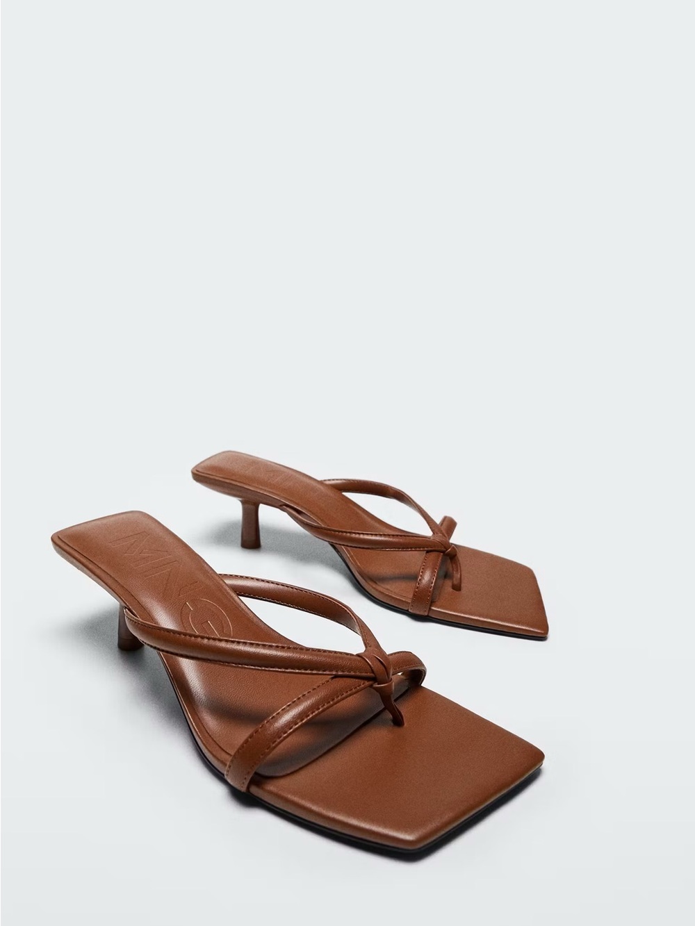 MANGO Brown Knotted Square-Toe Slide Mules